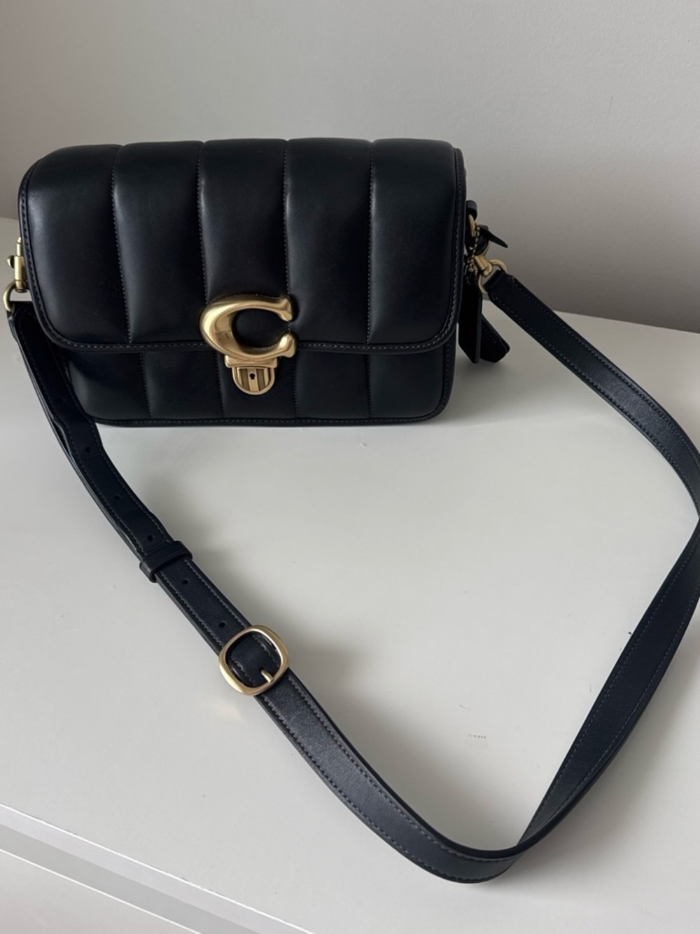 Coach Tabby Quilted Leather Crossbody Bag in Black with Gold Hardware